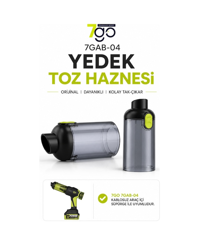 7go 7gab-04 Araç İçi Süpürge Yedek Toz Haznesi Uyumlu, Kolay Tak-çıkar, Şeffaf Hazne