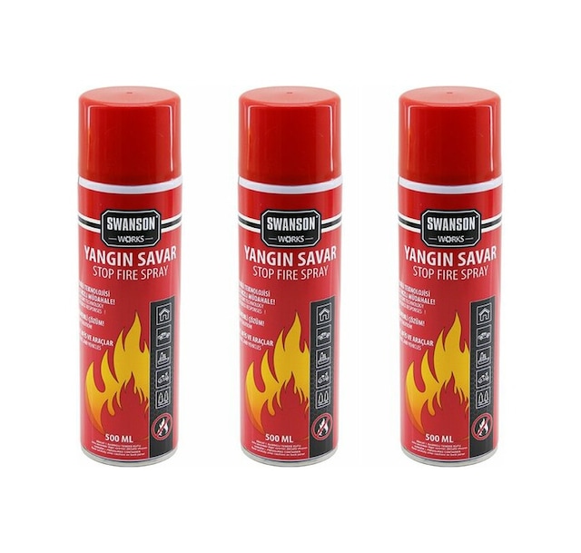 3 Adet Yangın Söndürücü - Yangın Savar Sprey 500ml + 500 Ml + 500 Ml Ev - Ofis - Oto Araç Ateş Boğucu Köpük Tabaka Oluşturur 5224