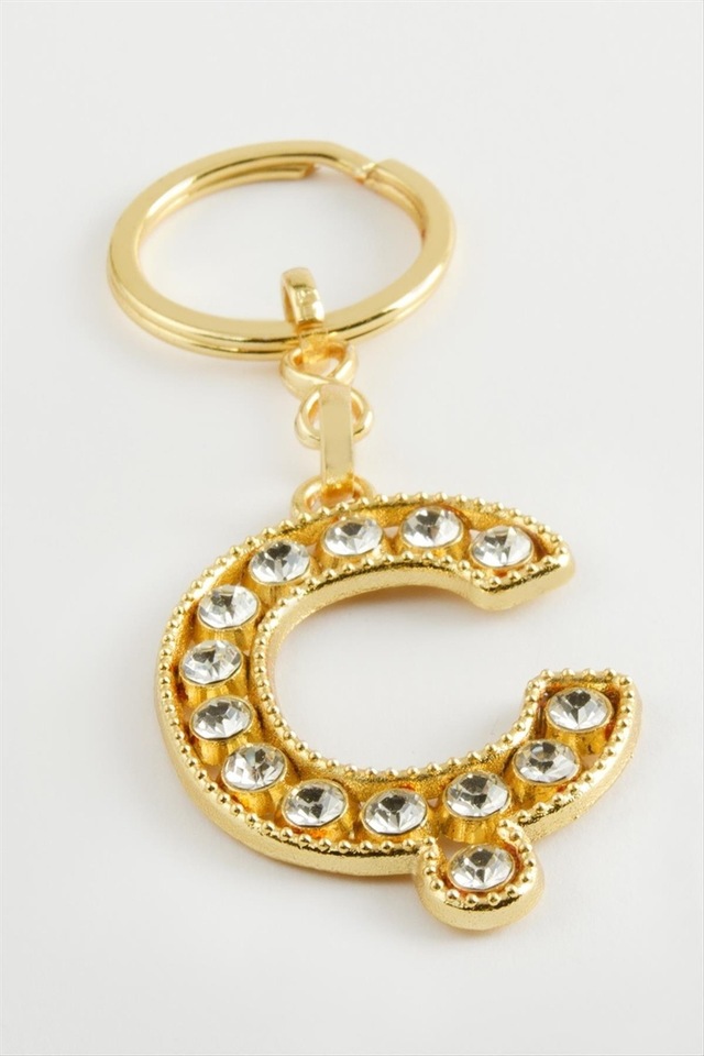 Sarı - 783 - Renkli Taşlı Harf - Spt-gld - Anahtarlık Ç