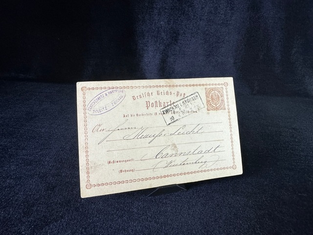 Deutsche Reichspost Antiye 1875 Yılı Alman Reich Döneminden 1/2 Ein Halber Groschen Kendinden Pullu Post Kartı Postadan Geçmiş Teşhir Ürün