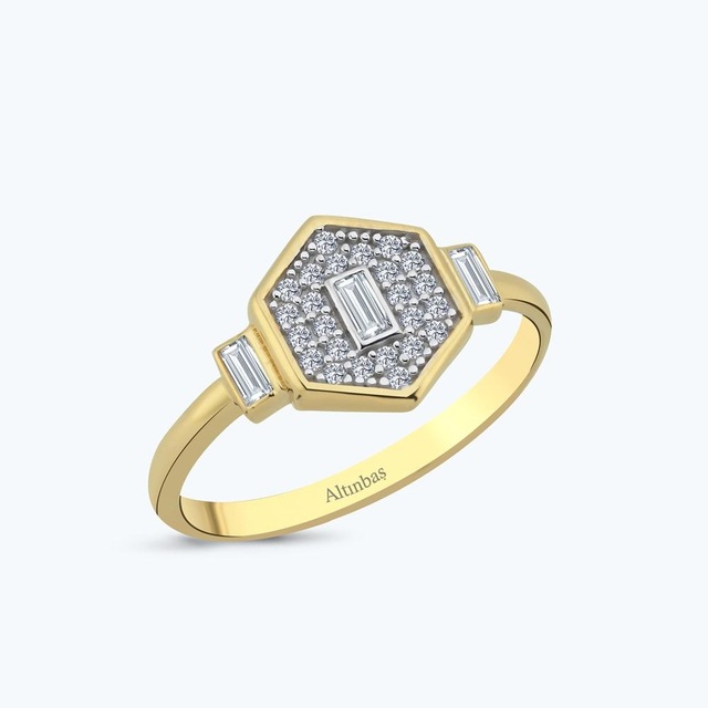 Altınbaş Altın Taşlı Altıgen Yüzük Yzlzr307-25827 Çok Renkli