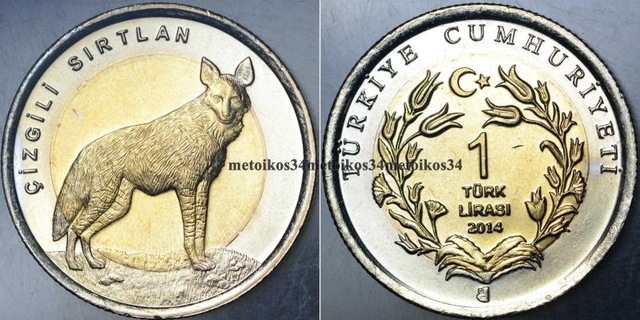 Çizgili Sırtlan 1 Lira 2014 Hatıra Para. Çil Kondisyon. Teşhir Ürün