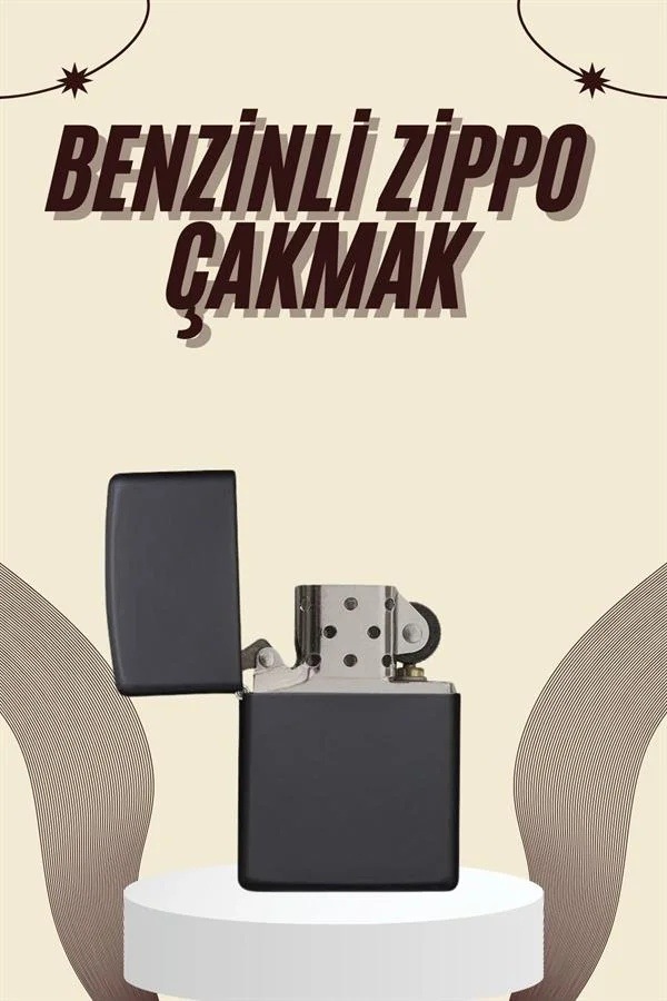 Şık Parlak Siyah Benzinli Çakmak Cep Boy Doldurulabilir