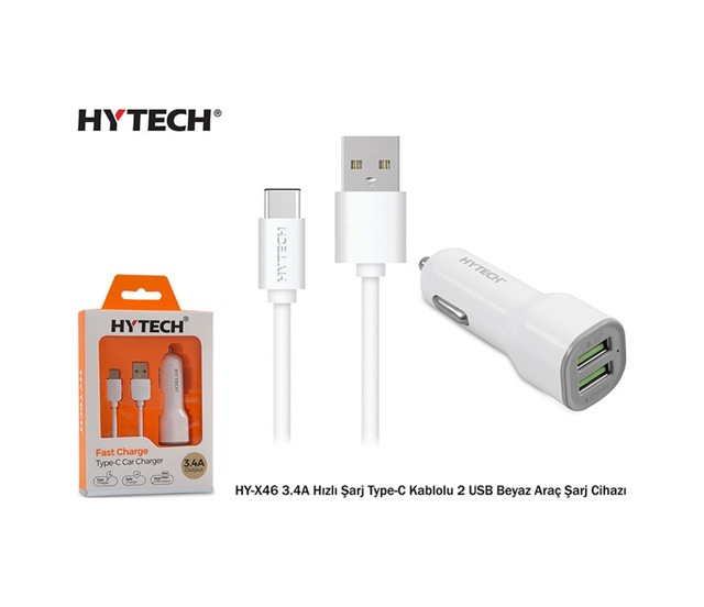 Hytech Hy-X46 3.4A Hızlı Şarj Type-C Beyaz Araç Şarj Cihazı