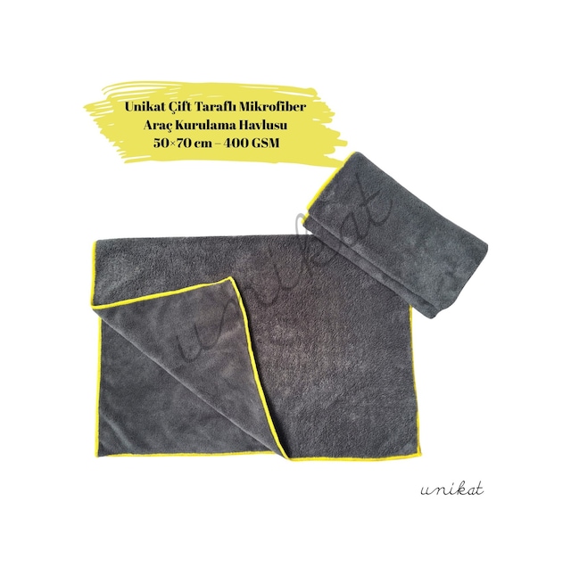 Unikat Çift Taraflı Mikrofiber Araç Kurulama Havlusu 50 70 Cm 400 Gsm - 1 Adet