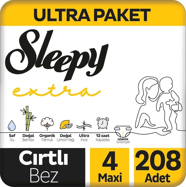 Sleepy Extra Günlük Aktivite Ultra Paket Bebek Bezi 4 Numara Maxi 208 Adet 4'lü