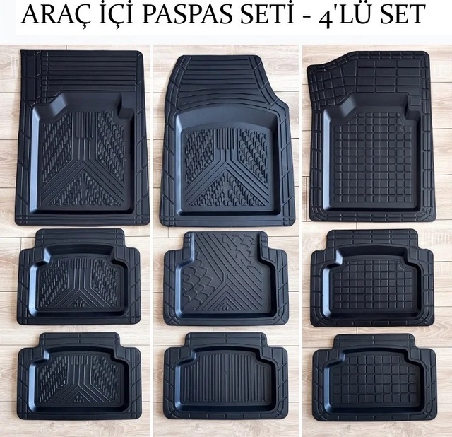 Ers Araç İçi Paspas Seti - 4'lü Set - Karışık Desenler - Kauçuk - Kaymaz Yüzey