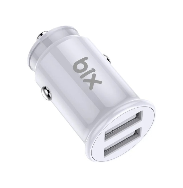 Bix Bxaa12w 12w Çift Usb-a Portlu Araç Şarj Aleti İphone Android Uyumlu Mini Araç İçi Şarj Cihazı Beyaz