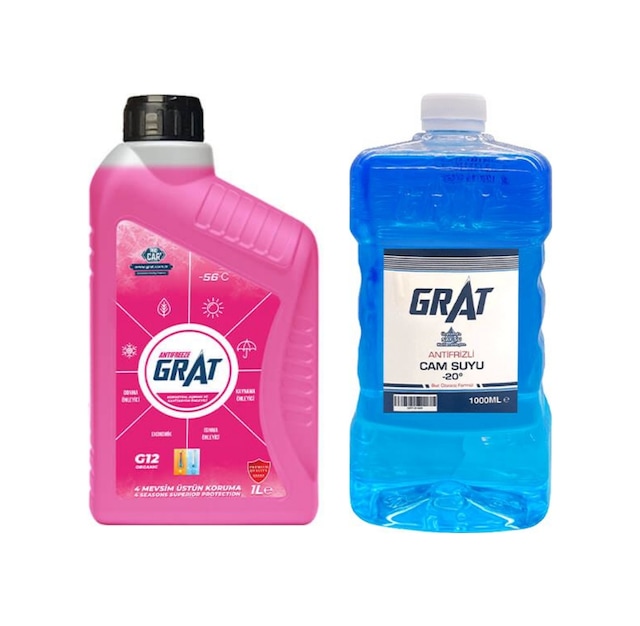 Organik Premium Kırmızı Antifriz 1 Lt + Kışlık Cam Suyu Antifrizi 1 Lt -20 C Kırmızı