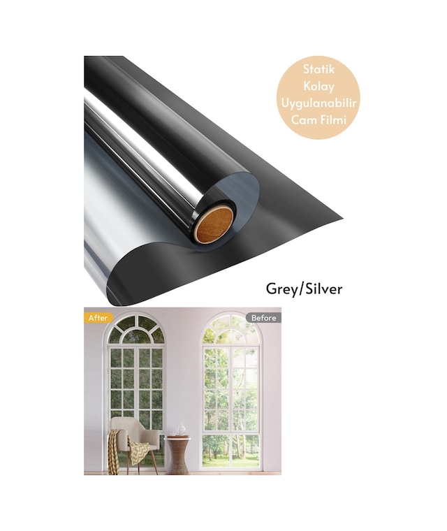 90x100 Cm Grey Silver Aynalı Cam Filmi Statik Uv Güneş Koruyucu Cam Kaplama