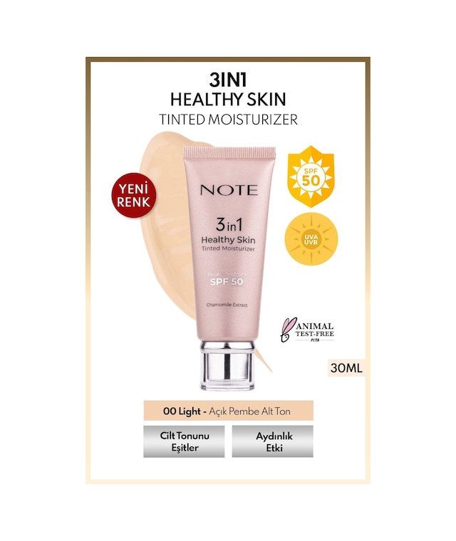 3 in 1 Healthy Skin Light Tinted Moisturizer SPF 50 Renk Ton Eşitleyici Aydınlatıcı Krem 00 Açık Ton