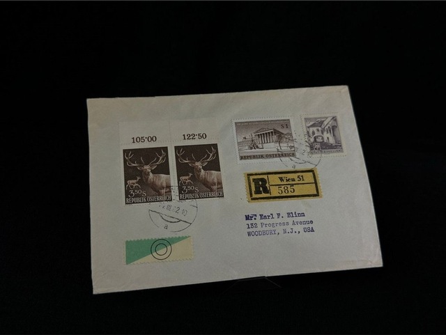 1962 Yılında Avusturya'dan Taahhütlü Amerika Postalanmış Zarf Varış Damgalı Teşhir Ürün