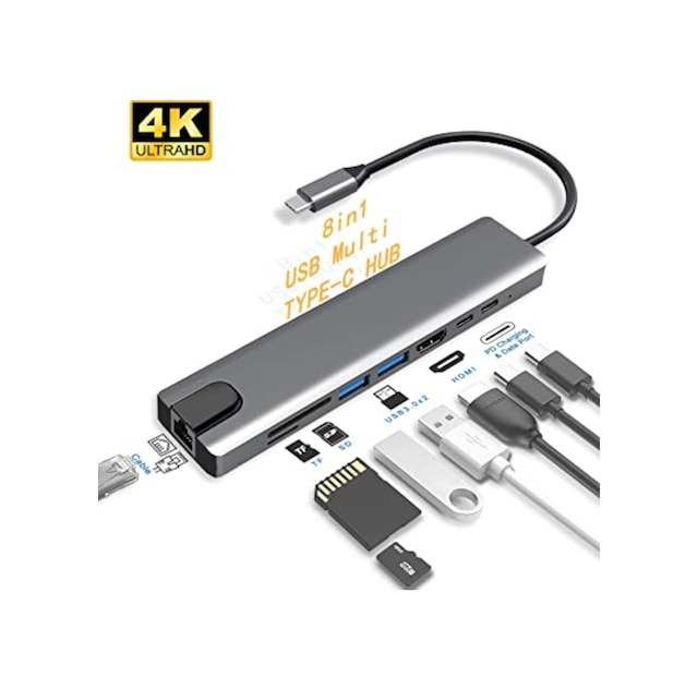 8 İn1 4K Type-C USB 3.0 Hub HDMI RJ45 SDTF Adaptörü