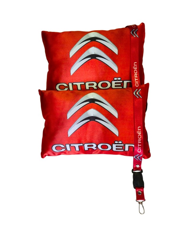 Citroen Uyumlu Dijital Baskılı Kırmızı Araç Seyahat Boyun Yastık 2'li Set Citroen Oto Ayna Askısı Siyah