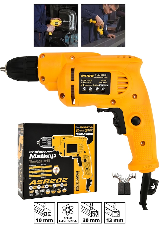 Assur ASR202 580W 10MM Elektrikli Matkap Sarı