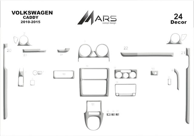Volkswagen Caddy Torpido Kaplama 2010-2015 24 Parça Alüminyum