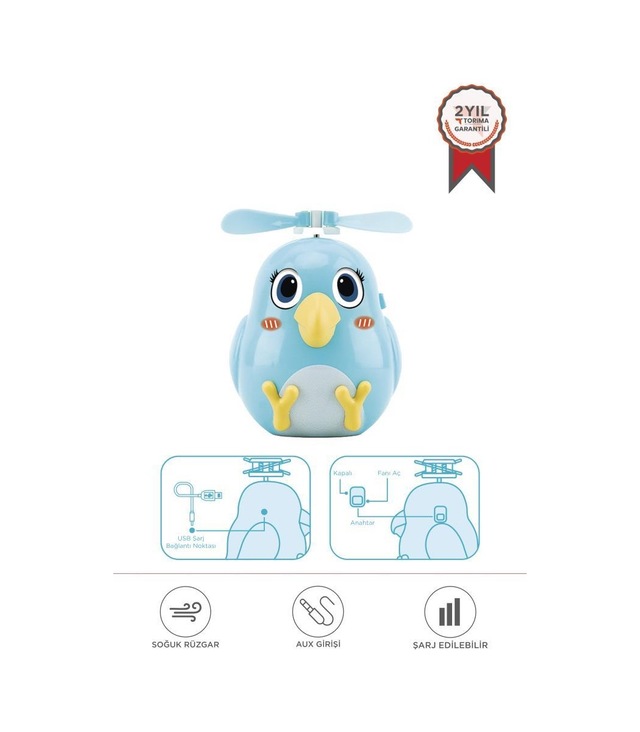 Torima F-31 Mavi El Tipi Mini Fan Vantilatör Sevimli Kuş Figürlü Taşınabilir Mini Fan