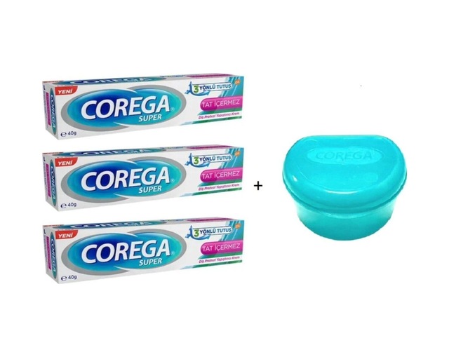 Süper Diş Protez Yapıştırıcı Krem Tat Içermez 40 Gr 3 Adet + Protez Saklama Kabı