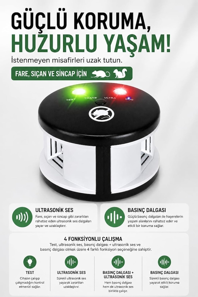 Coverzone Triple Rodent Chaser Ultrasonik Ent Fare Sıçan Ve Sincap Uzaklaştırıcı, Basınç Dalgalı 4 Fonksiyon, 100hz-65.000hz, 9v Dc 500mah, 3229 Sq.ft Kapsama, Ev Garaj Restoran Sc-29
