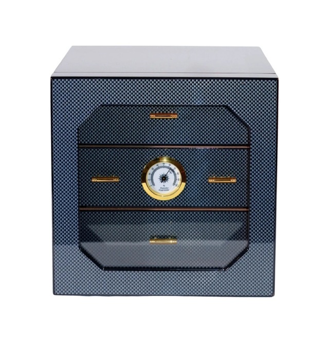 Premiumquality Teresina Siyah Karbon Desenli Sedir Humidor Puro Kutusu - Tr8792