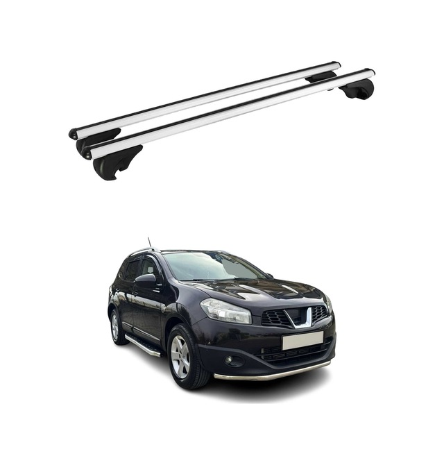 Nissan Qashqai J10 2007-2013 Arası Uyumlu Port Bagaj Taşıyıcı Ara Atkı Alüminyum Gümüş 2 Parça