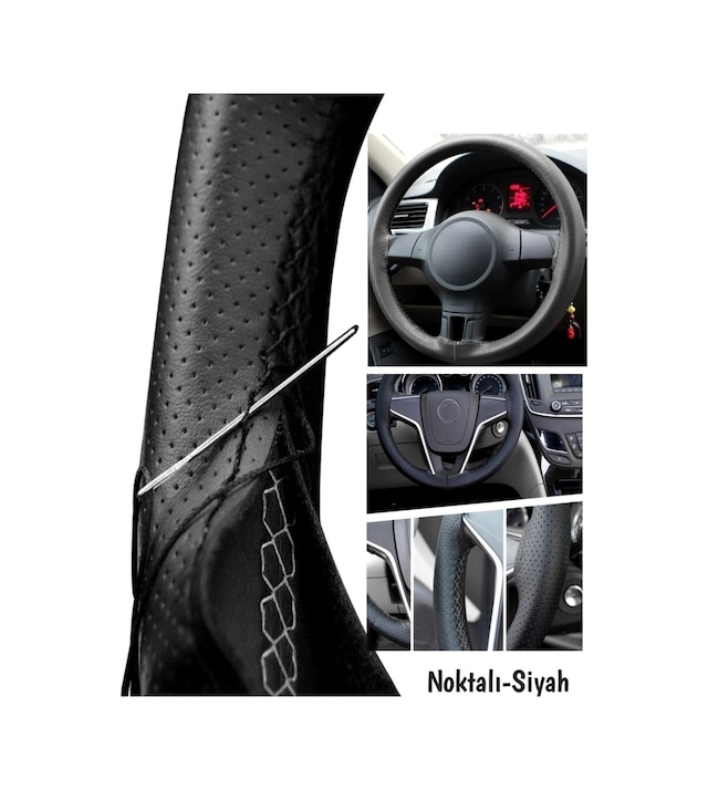 Renault Symbol-3 Uyumlu 2013 Ve Sonrası Direksiyon Kılıfı Noktalı Dikişli Siyah Ipli 38 11cm