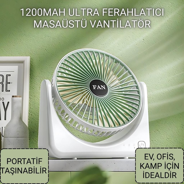 Polham 1200mah Ultra Ferahlatıcı Masaüstü Vantilatör, Portatif, Taşınabilir Hafif Fan, Ofis, Ev İçin Mini Fan