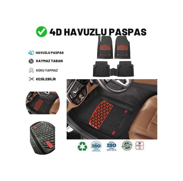 Honda Crv 2005 Uyumlu Havuzlu Üniversal Maxi Paspas Siyah - Kırmızı