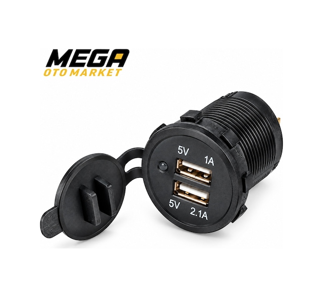 Mega Oto Market Çift Usb Araç Şarj Soketi 5v 2.1a + 1a Koruma Kapaklı Otomobil Çakmaklığı 1 Adet