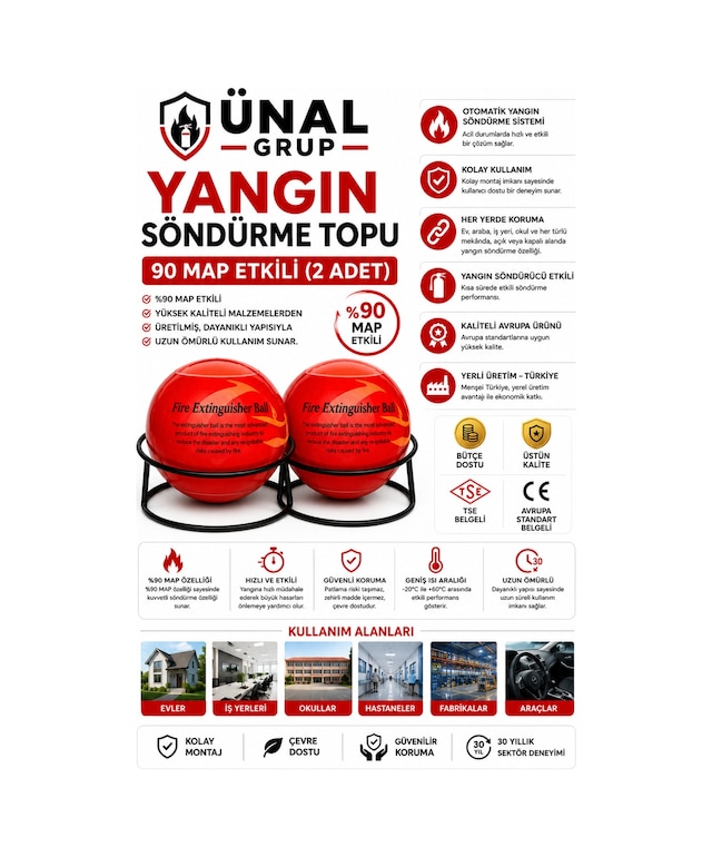 Yangın Söndürme Topu 90 Map Etkili 2 Adet Ev İş Yeri Araç Uyumlu