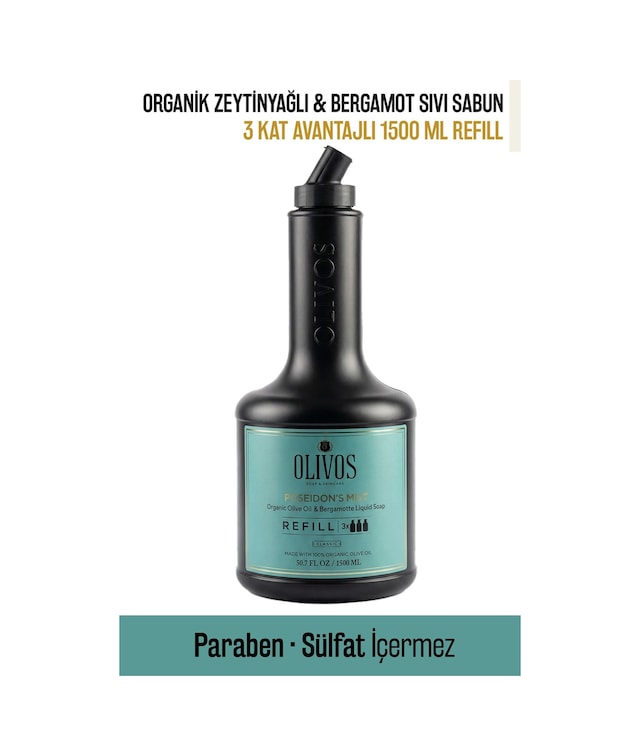 Poseidon S Mist Zeytinyağlı Bergamot Kokulu Sıvı Sabun Refill 1500 Ml 3x500 Ml Ekonomik Paket