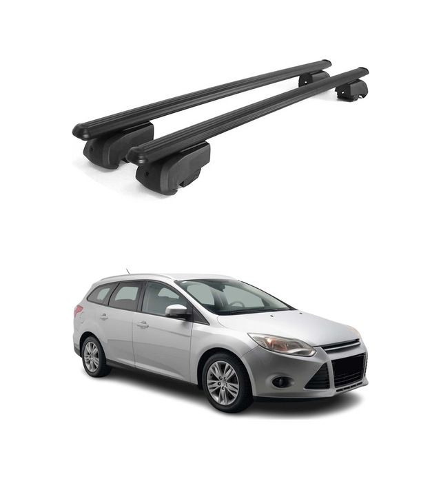 Ford Focus Iıı Station Wagon 2011-2018 Arası Uyumlu Port Bagaj Taşıyıcı Ara Atkı Alüminyum Siyah 2 Parça