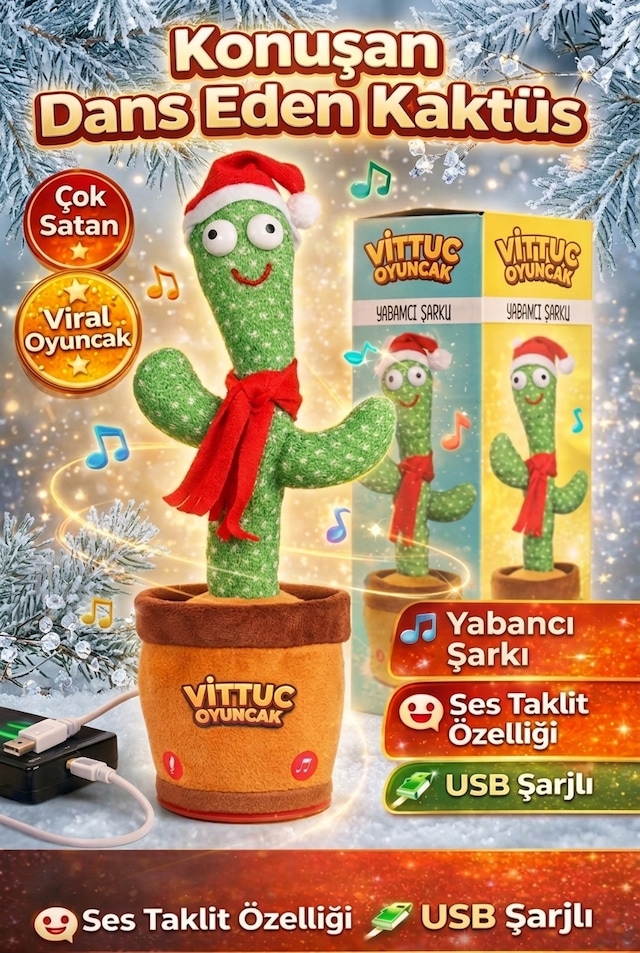 Dans Eden Kaktüs Oyuncak, Konuşan Kaktüs Ses Tekrar Eden 120 Şarkılı Peluş Kaktüs Oyuncak Çok Renkli