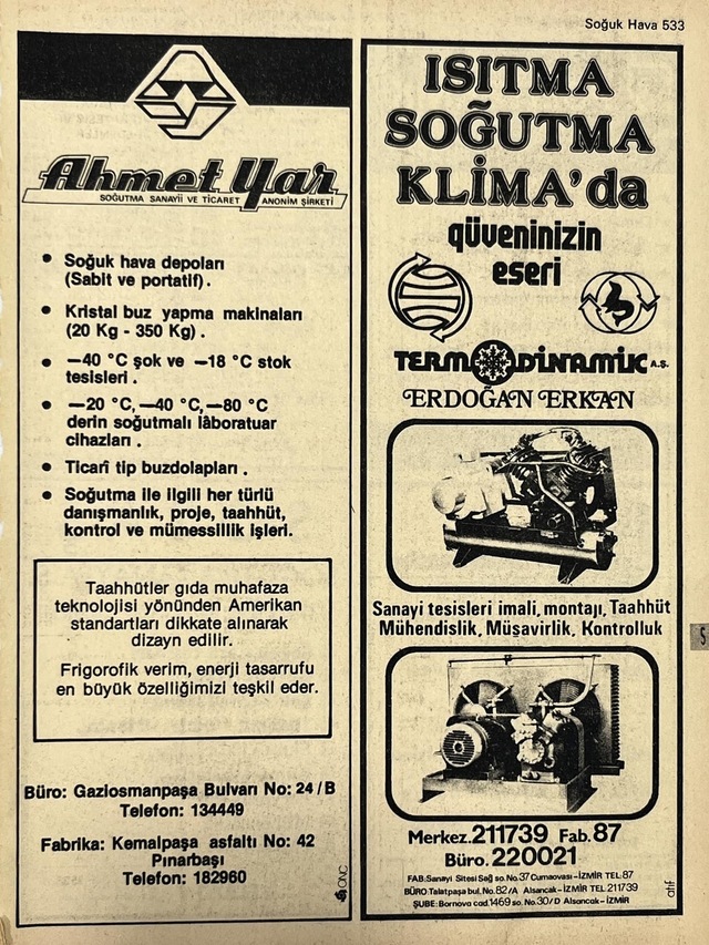 İzmir 1982-1983 Meslek Reklam İlanı Efemera S533 Teşhir Ürün