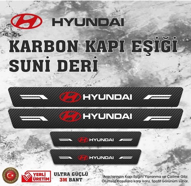 Hyundai Uyumlu Deri Karbon Kapı Eşiği Koruyucu Bant 4 Adet
