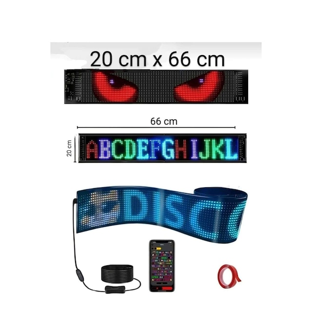 Araç Led Matrix Cama Yapışkanlı Telefonla Kontrol Edilebilen Kişiselleştirilebilir Uzaktan Kumandalı