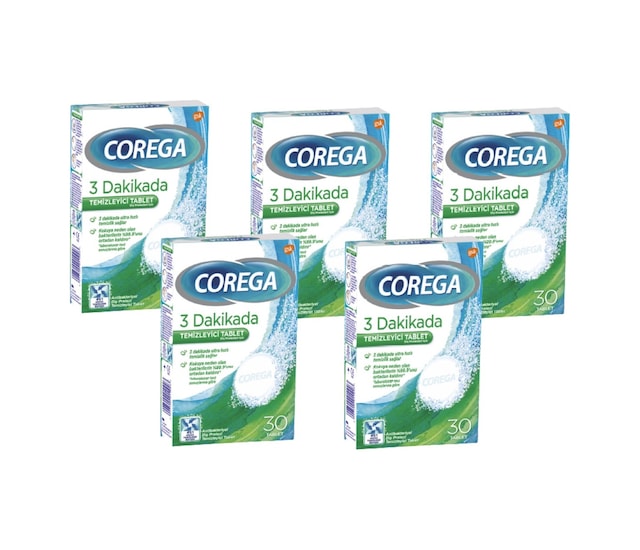 Corega 3 Dakikada Diş Protezi Temizleyici Tablet 30 Tablet 5 Adet
