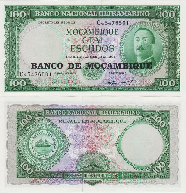 Mozambik 100 Eskudo 1961 Portekiz Hakimiyeti Dönemi-ultramarino. Çil.