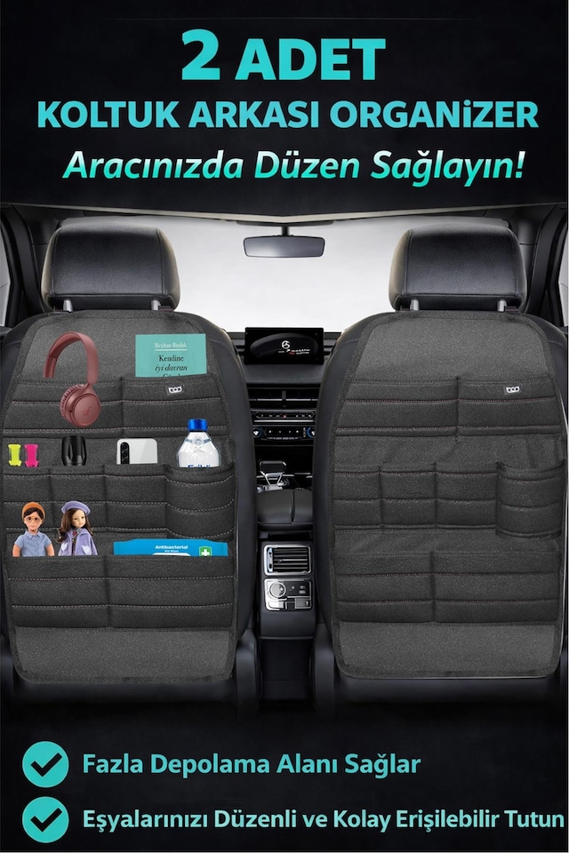 Bod Ecolux Serisi Araba Oto Koltuk Arkası Eşya Düzenleyici Araç İçi Organizer 2'li Set Siyah