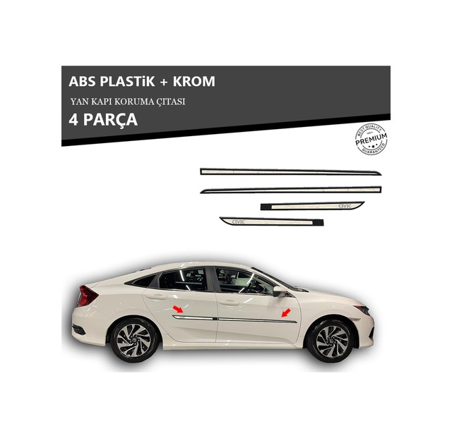 Honda Civic Fc5 2016 Üzeri Yan Kapı Koruma Çıtası Plastik + Krom Unvrslppkçt00061