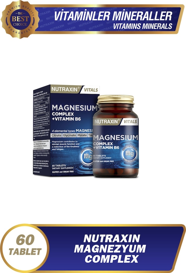 Nutraxin Magnezyum Complex 60 Tablet 125 Mg - Bisiglinat - Taurat - Malat - Sitrat - B6