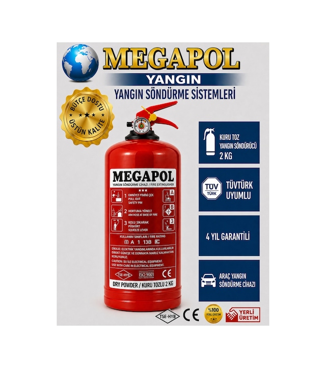 2 Kg Abc Tozlu Yangın Söndürme Cihazı, Yangın Söndürme Tüpü, Yangın Söndürücü