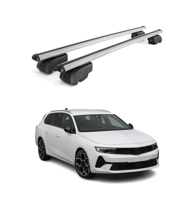 Opel Astra L Sports Tourer 2021-2027 Arası Uyumlu Port Bagaj Taşıyıcı Ara Atkı Alüminyum Gümüş 2 Parça