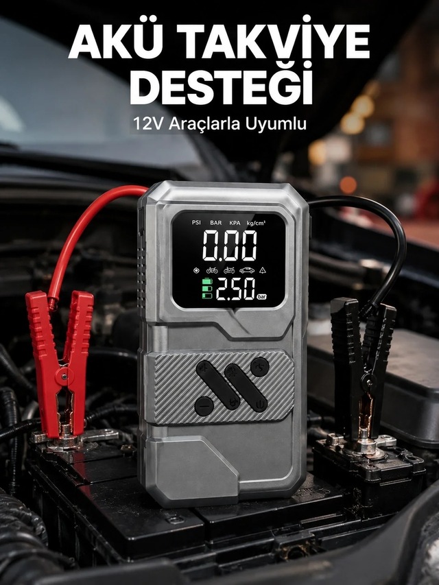 Ers Taşınabilir Araç Akü Takviye Ve Hava Kompresörü Powerbank Özellikli