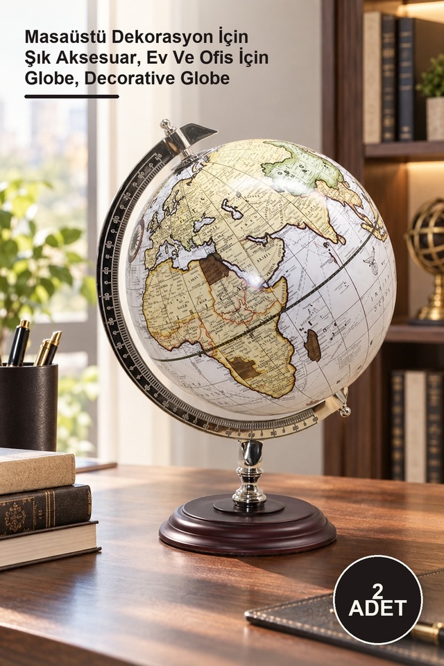 2 Adet Dekoratif Dünya Küre Masaüstü Dekorasyon İçin Şık Aksesuar, Ev Ve Ofis İçin Globe, Decorative Globe