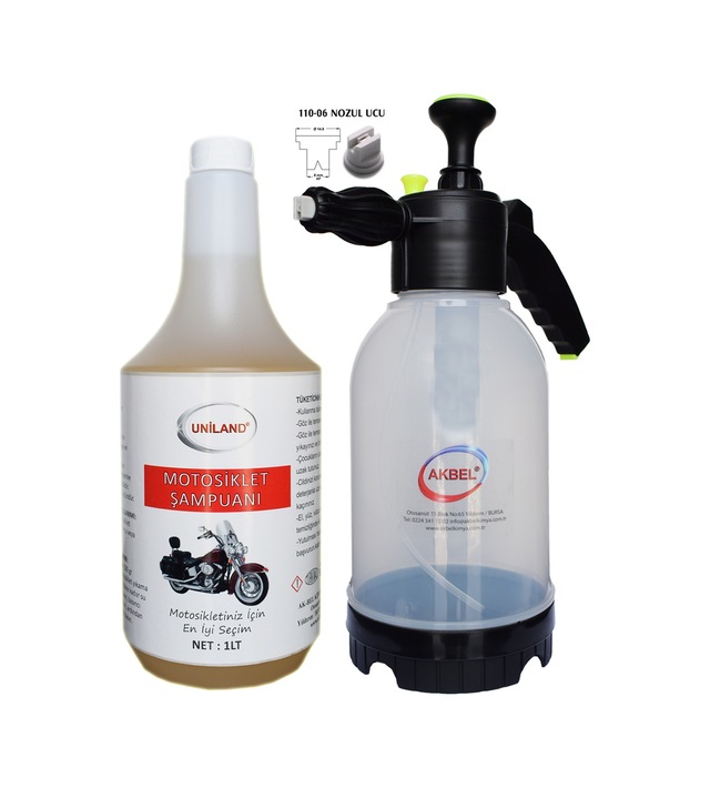 Akbel Köpük Yapan Basınçlı Pompa 2 Lt Motosiklet Şampuanı 1 Lt