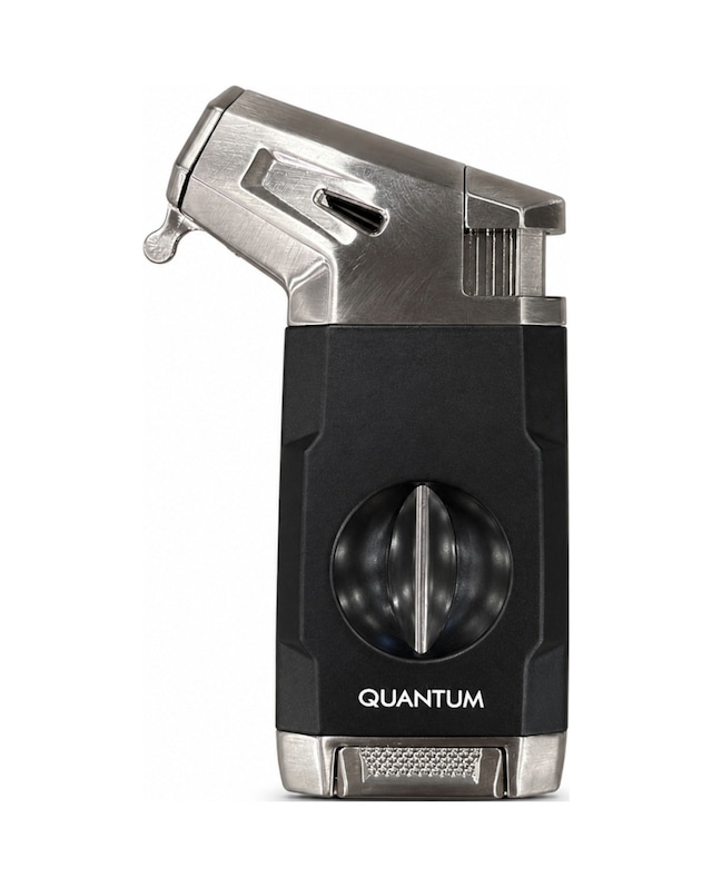 Quantum Tek Torch Pürmüz Siyah Gümüş V Kesicili Metal Puro Çakmağı Tr9982