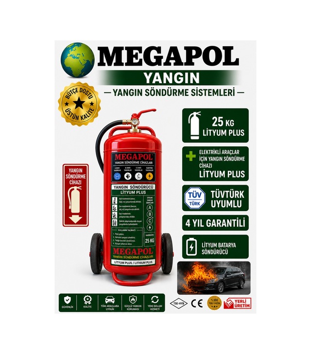 25 Kg Lityum Plus Elektrik Şarj İstasyonları Yangın Söndürme Cihazı, Yangın Tüpü