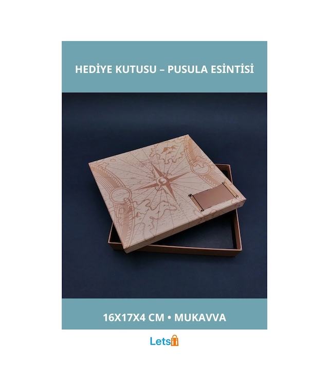 Pusula Temalı Kişiye Özel Şık Hediye Kutusu 16x17 Cm