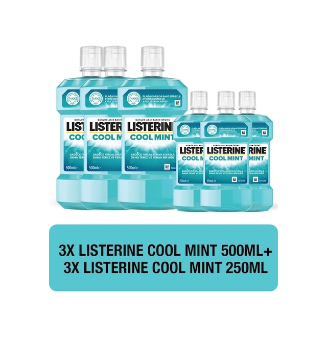 Listerine Cool Mint Ağız Bakım Suyu 500 ml x3 + 250 ml x3